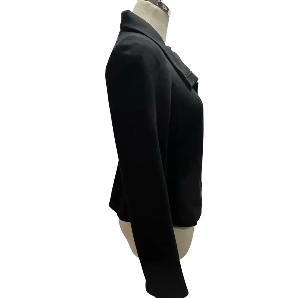 Theory Mariony‎ Black Ruffled Neck Zip Up Ponte Knit Zip Up Blazer Jacket Sz 4